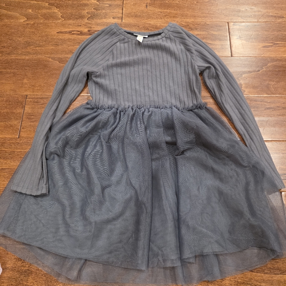 Cat & Jack Girls Long Sleeve Rib Tulle Dress Gray Size M (8) NWOT